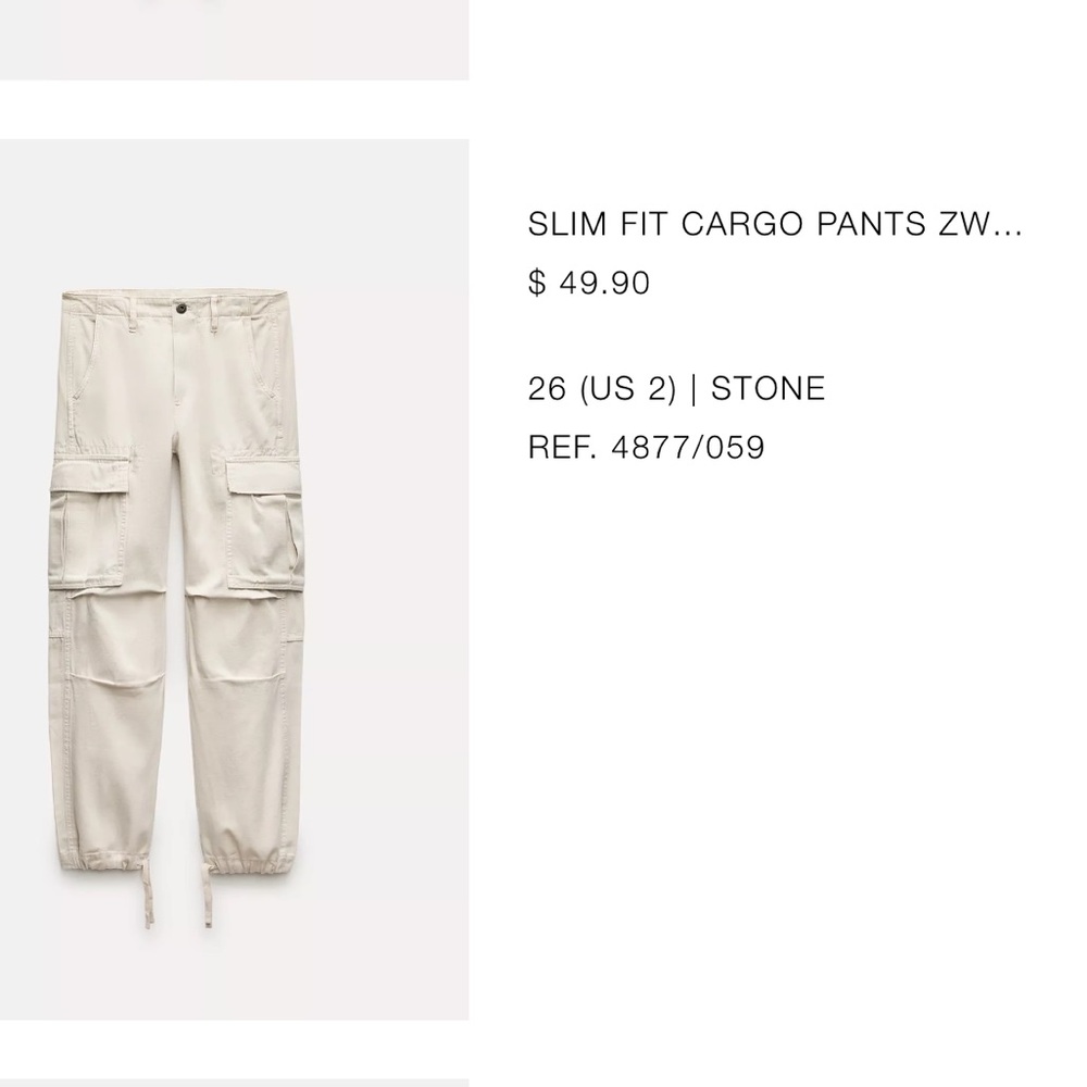 Zara Stone Slim Fit Cargo Pants